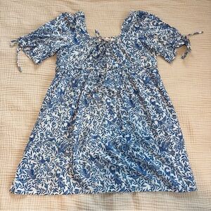Banjanan Dress Womens Size XS Blue Floral Mini Boho Oversized Pockets‎